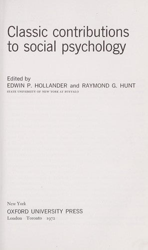Classic Contributions To Social Psychology