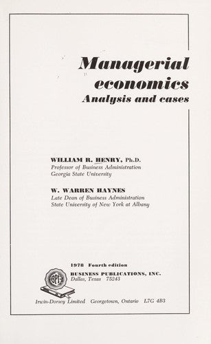 Managerial Economics: Analysis And Cases: analysis and cases