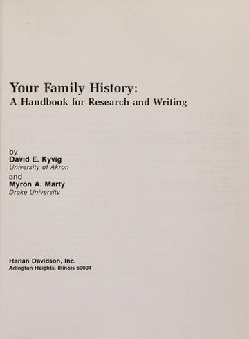 Your Family History: A Handbook for Research and Writing