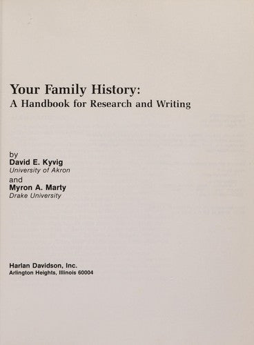 Your Family History: A Handbook for Research and Writing
