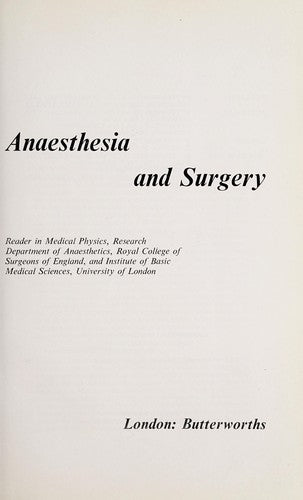 Electronic Measurement Techniques In Anaesthesia And Surgery,