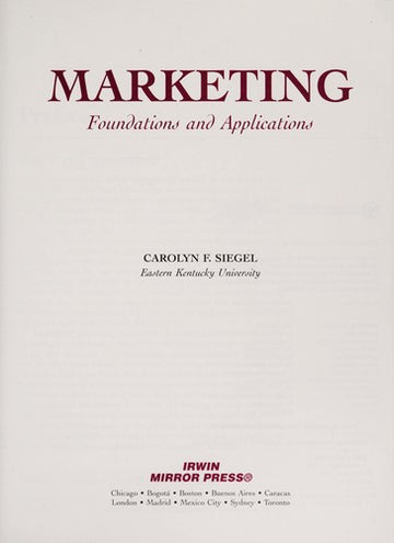 Marketing: Foundations and Applications