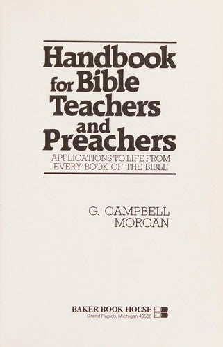 Handbook For Bible Teachers And Preachers