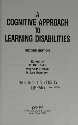 A Cognitive Approach to Learning Disabilities