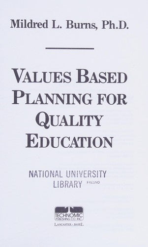 Values Based Planning For Quality Education