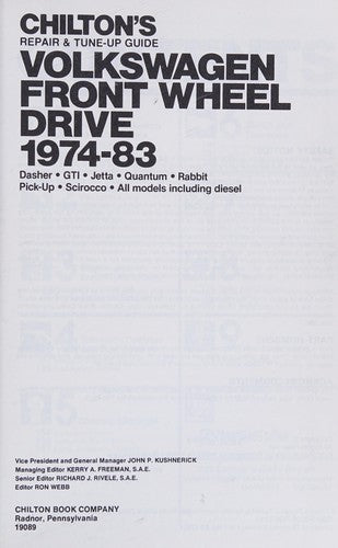 Chilton's Repair & Tune-Up Guide, Volkswagen Front Wheel Drive, 1974-83