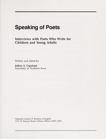 Speaking Of Poets: interviews with poets who write for children and young adults