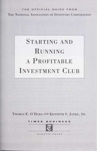 Starting And Running A Profitable Investment Club