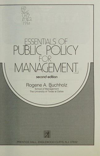 Essentials Of Public Policy For Management