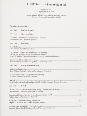 Unix Security Symposium III : Proceedings/Baltimore, Md/September 14-16, 1992