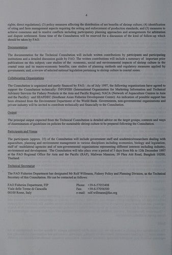 Papers Presented At The Bangkok Fao Technical Consultation On Policies For Sustainable Shrimp Culture