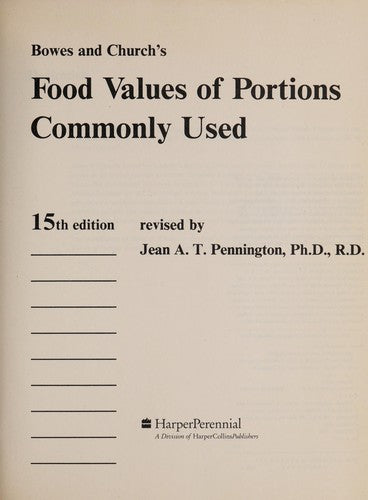 Bowes And Church's Food Values Of Portions Commonly Used
