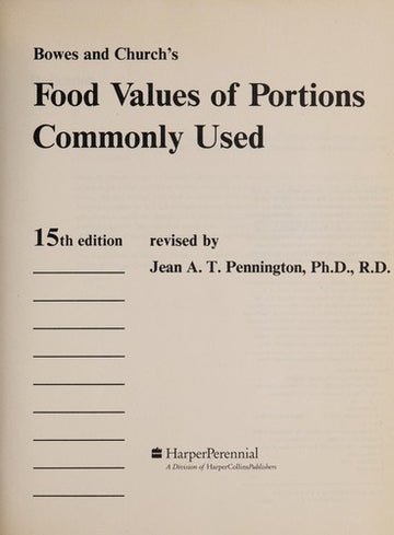 Bowes And Church's Food Values Of Portions Commonly Used