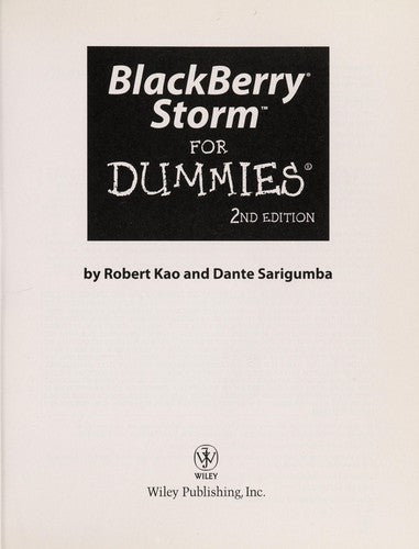 Blackberry Storm For Dummies (For Dummies (Computer/Tech))