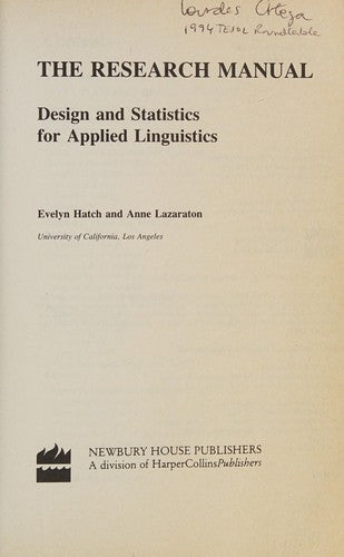 The Research Manual: Design And Statistics For Applied Linguistics: design and statistics for applied linguistics