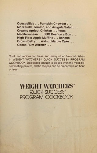 Weight Watchers Quick Success Program Cookbook