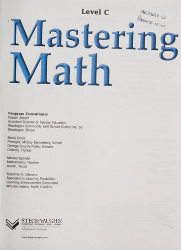 Mastering Math Level B (Steck-Vaughn Mastering Math)