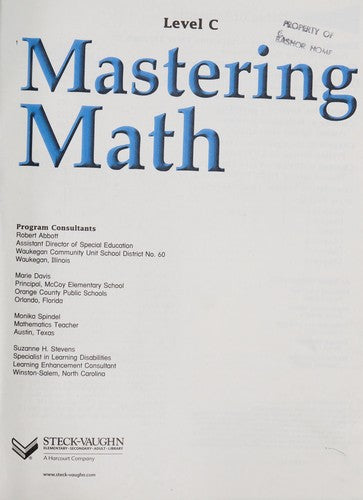Mastering Math Level B (Steck-Vaughn Mastering Math)