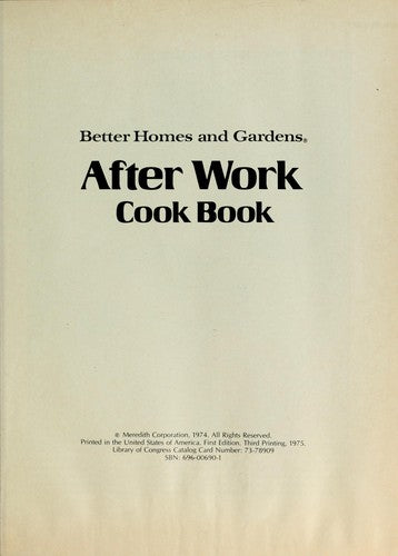 Better Homes And Gardens After Work Cookbook