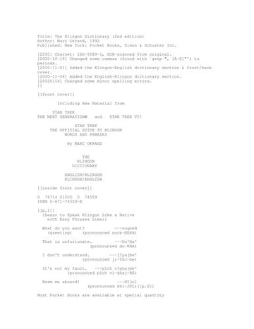 The Klingon Dictionary