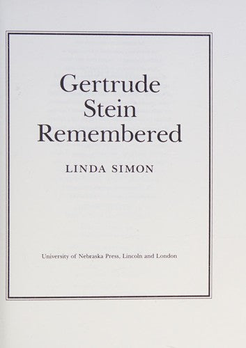 Gertrude Stein Remembered